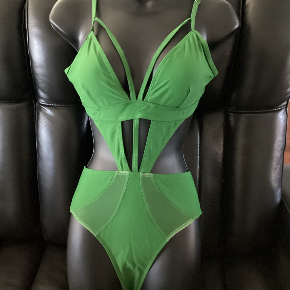 Green Cutout Women’s One-Piece Swimsuit
